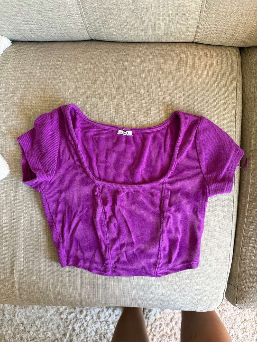 Garage Magenta Scoop Neck Ribbed Crop Top